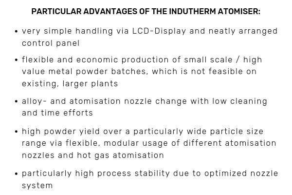 Indutherm Powder Atomisation Plants - benefits 02