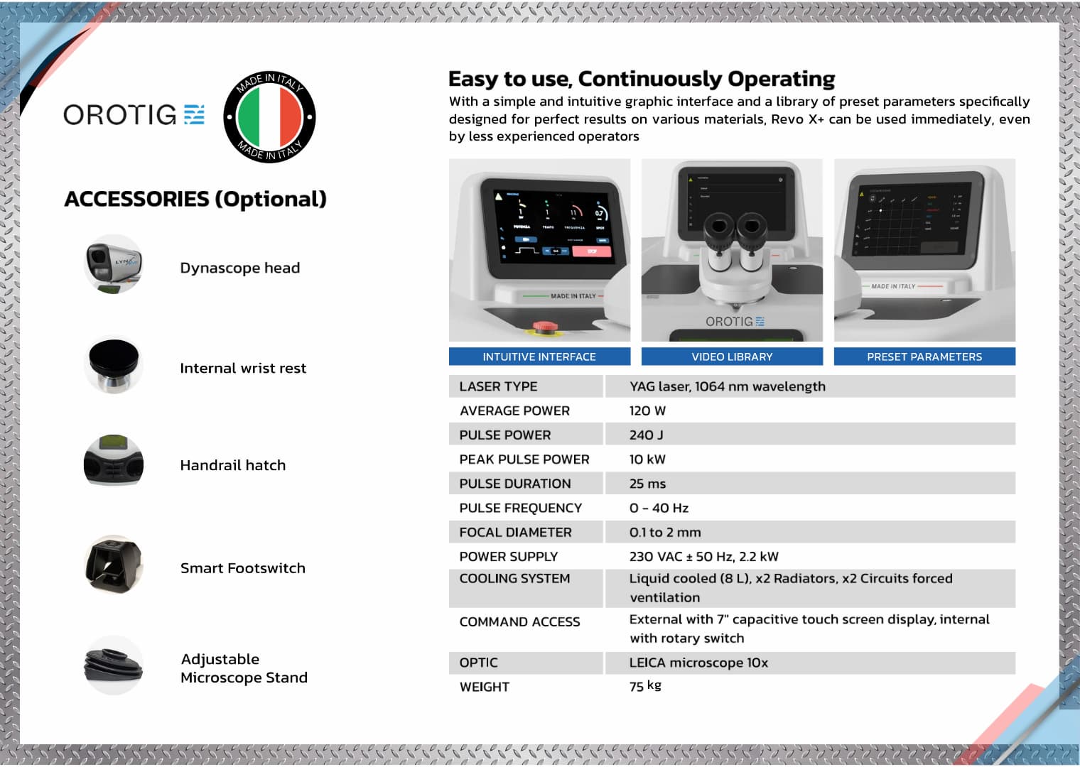 Orotig Revo X Spec Sheet